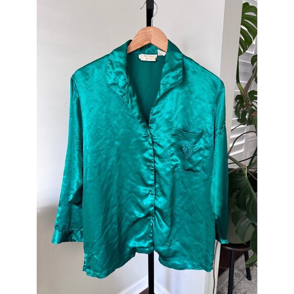 Victoria's Secret Gold Label Emerald Green Satin Pajama Set - Picture 1 of 6